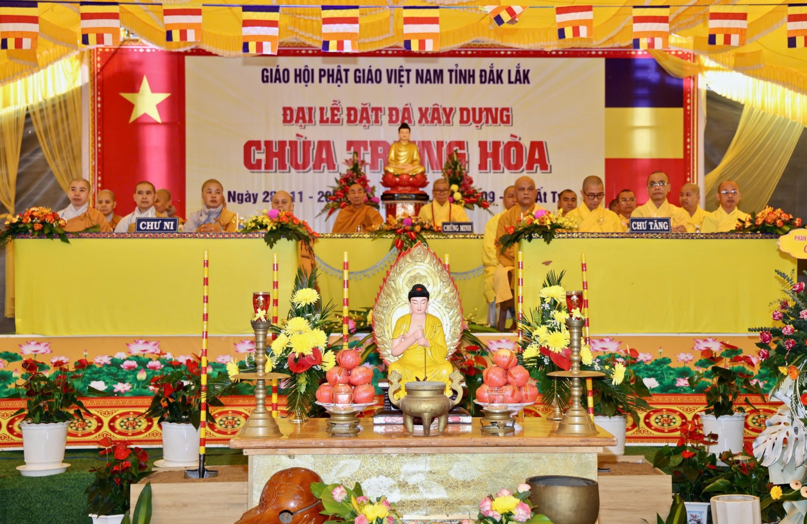 X.Dlieya: Lễ Đặt đá xây dựng Chánh điện và các hạng mục chùa Trung Hoà