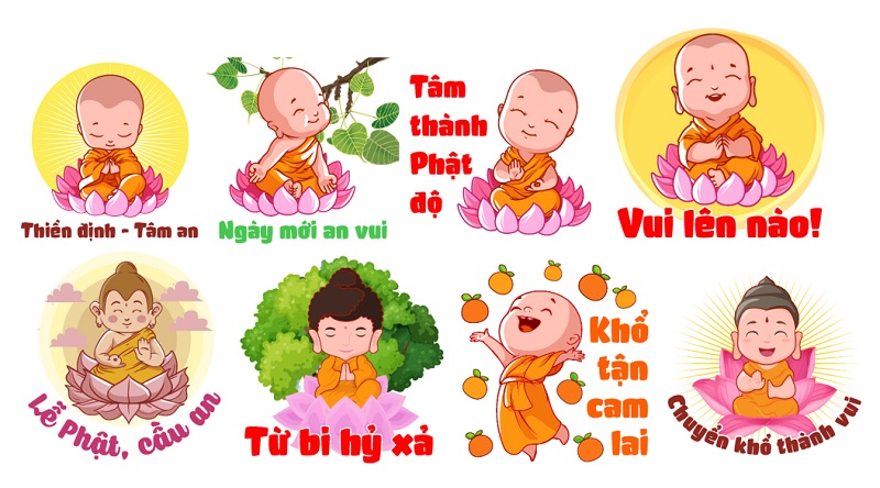 Sử dụng stickers biểu cảm mang nội dung Phật giáo trên ứng dụng Zalo