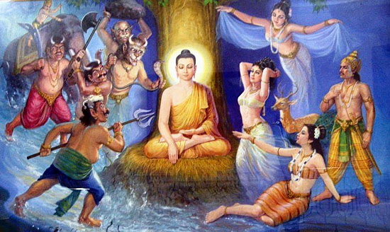 Đức Phật hàng phục Ma quân trước khi thành đạo